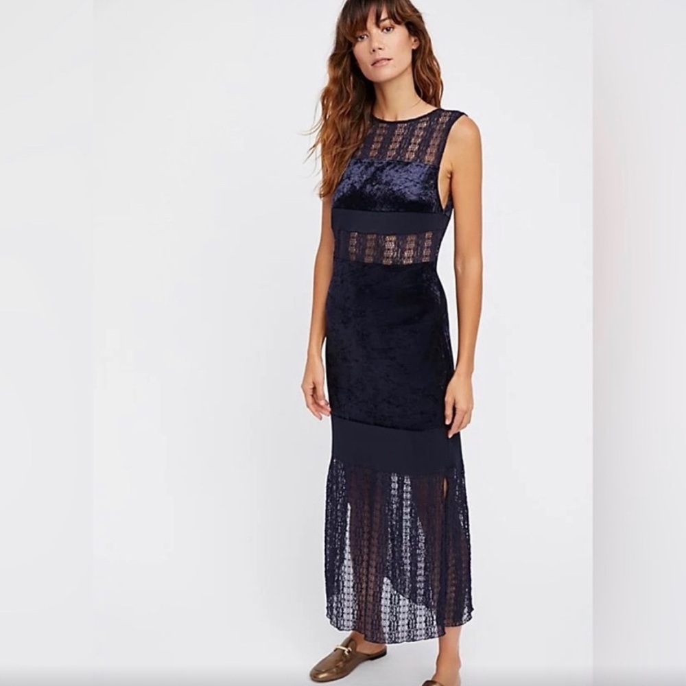 Free People navy velvet and lace dress